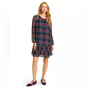 Draper James Plaid Drop waist ruffle shift dress size small